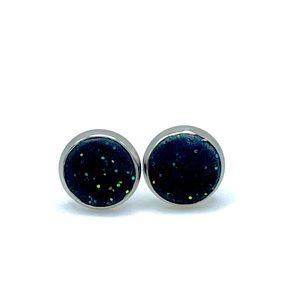Handmade deep grey with glitter stud earring